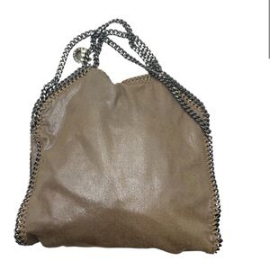 Chain-Trimmed Taupe Shoulder Bag